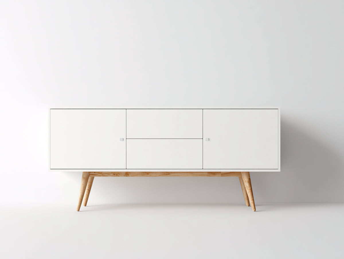 Meuble d'entrée - Bois - 180 x 40 x 75 cm - Blanc-Bois naturel - Style scandinave