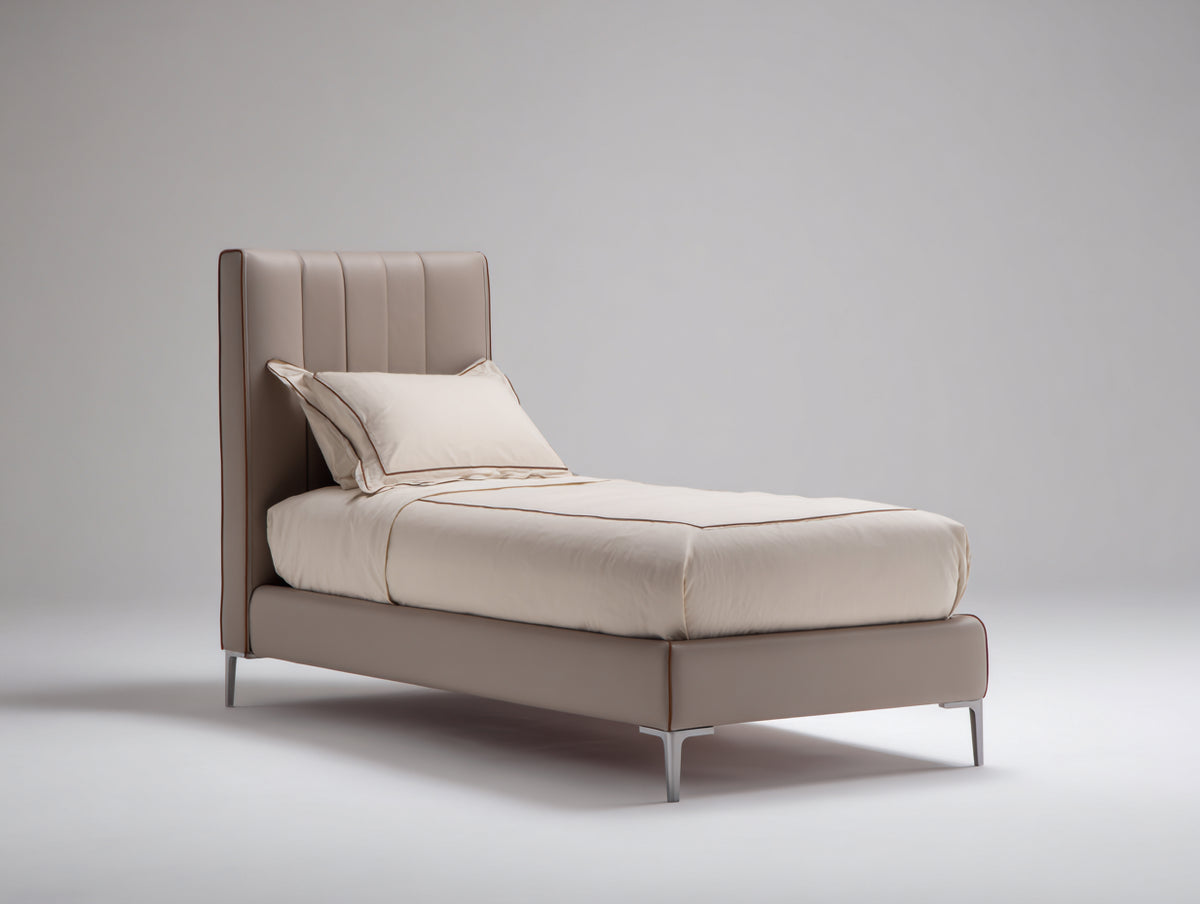 Lit simple - Tissu-Métal - 210 x 105 x 120 cm - Taupe - Style contemporain