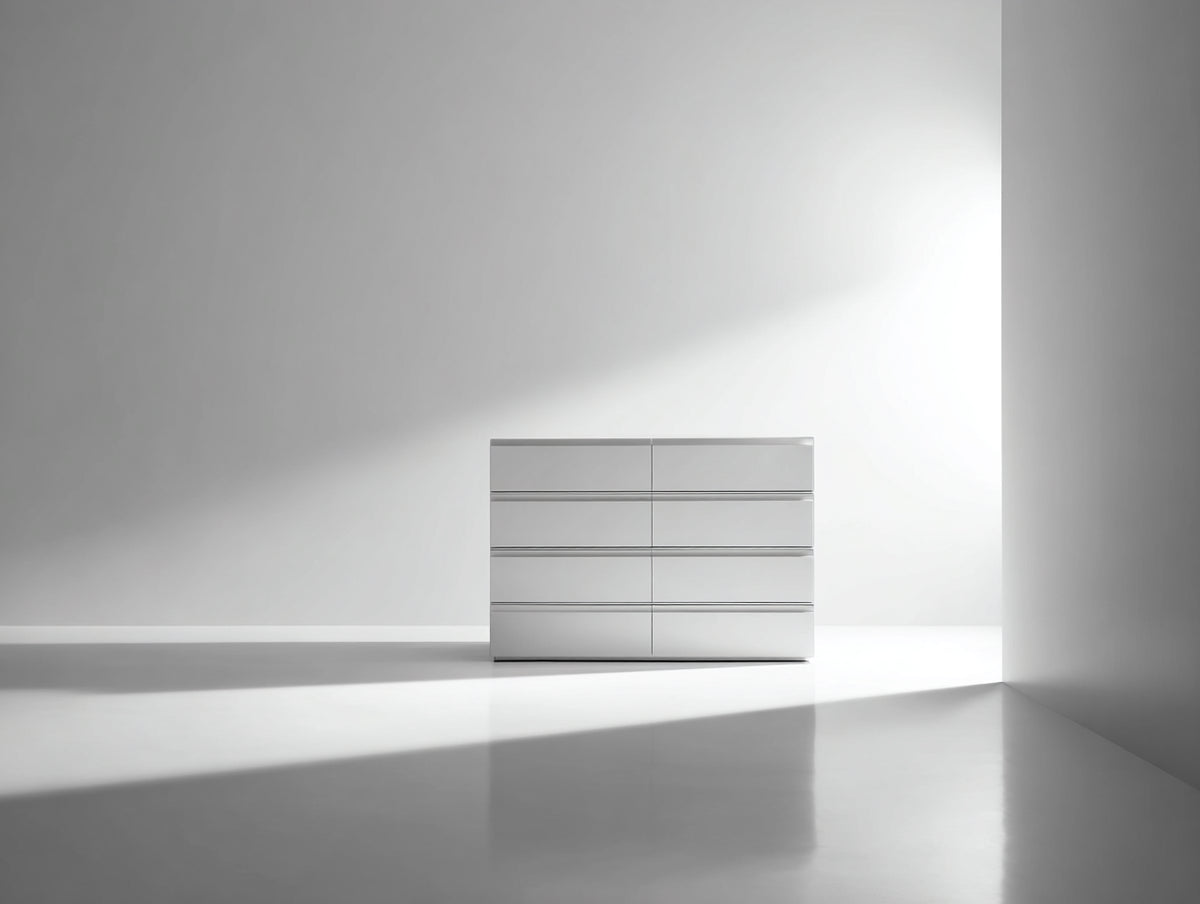 Commode - Panneaux de bois - 120 x 40 x 80 cm - Blanc - Style moderne