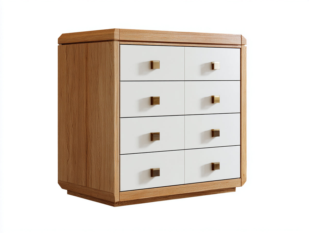 Commode - Panneaux de bois - 120 x 40 x 85 cm - Blanc-Bois naturel - Style scandinave
