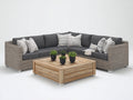 Canapé de jardin - Résine tressée-Tissu-Bois - 260 x 260 x 79 cm - Gris anthracite-Grège-Bois naturel - Style contemporain