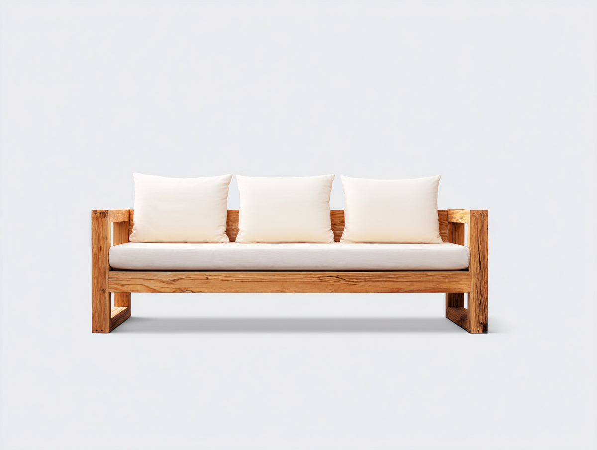 Canapé de jardin - Bois-Tissu - 218 x 88 x 78 cm - Écru-Bois naturel - Style contemporain