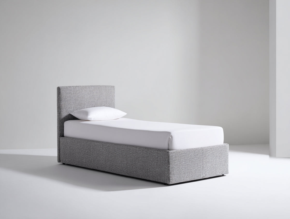 Lit simple - Tissu - 205 x 100 x 95 cm - Gris clair - Style moderne