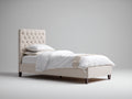Lit simple - Tissu - 210 x 100 x 120 cm - Beige clair - Style classique capitonné