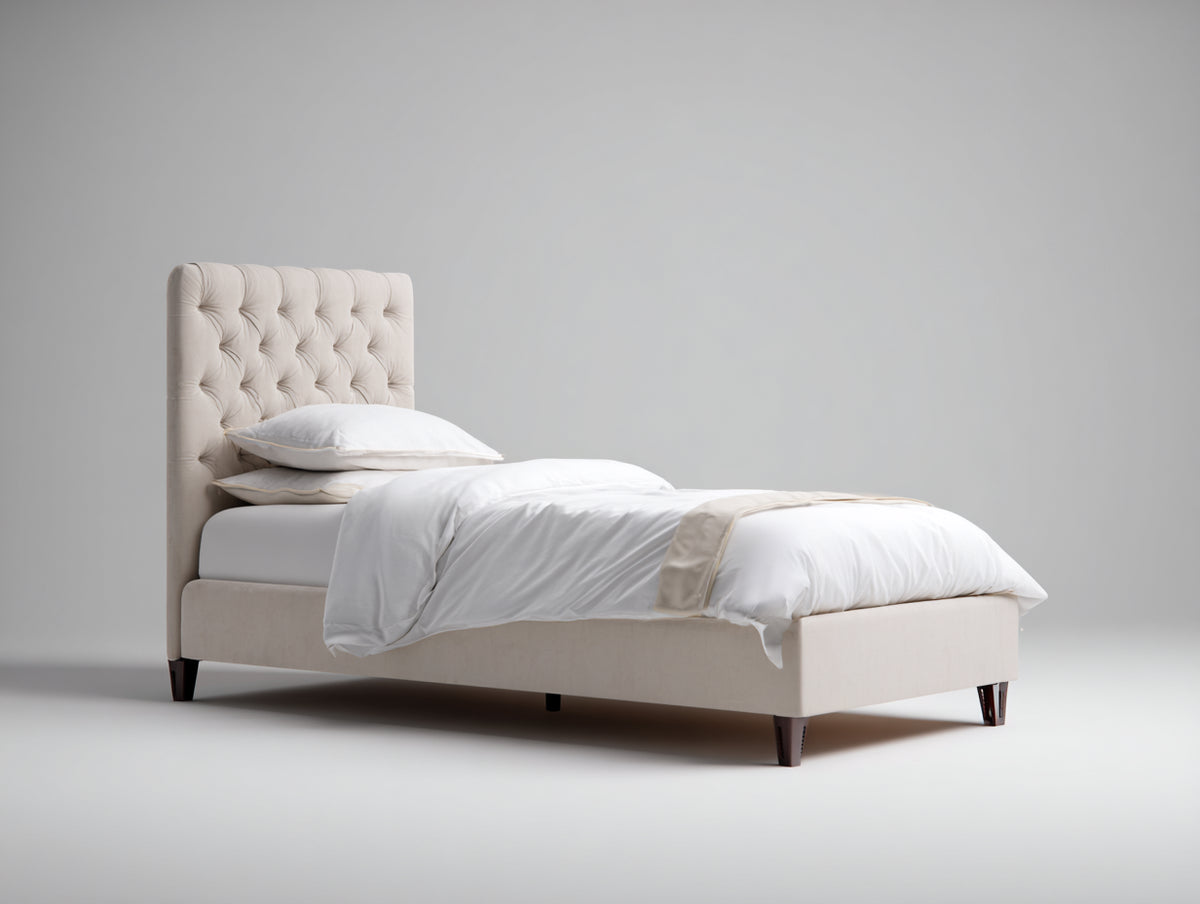 Lit simple - Tissu - 210 x 100 x 120 cm - Beige clair - Style classique capitonné