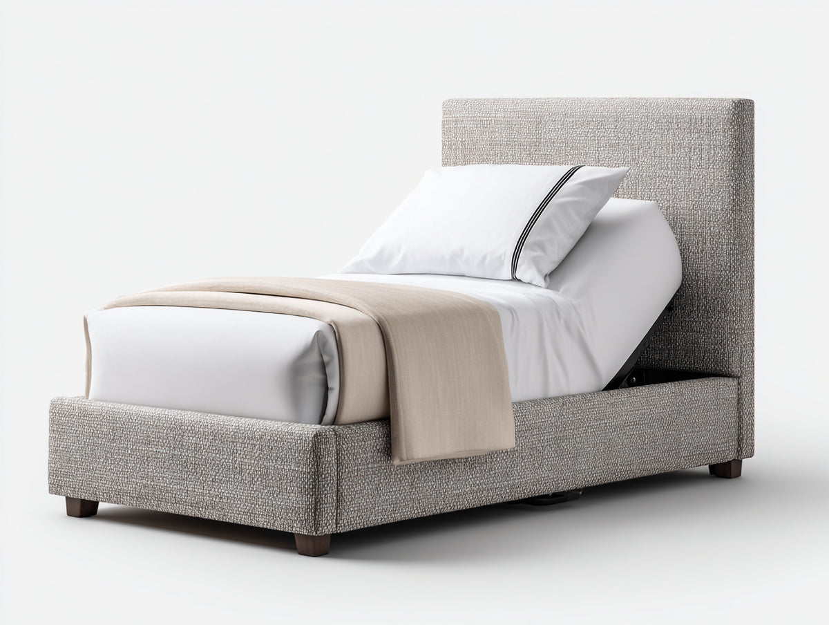Lit simple - Tissu - 210 x 105 x 115 cm - Gris beige - Style moderne réglable