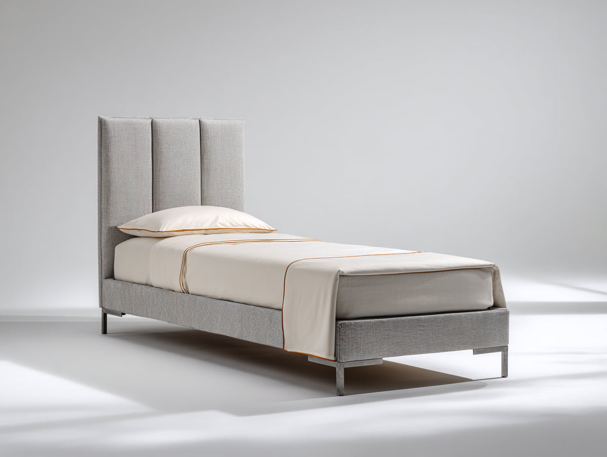 Lit simple - Tissu-Métal - 210 x 100 x 120 cm - Gris clair - Style contemporain