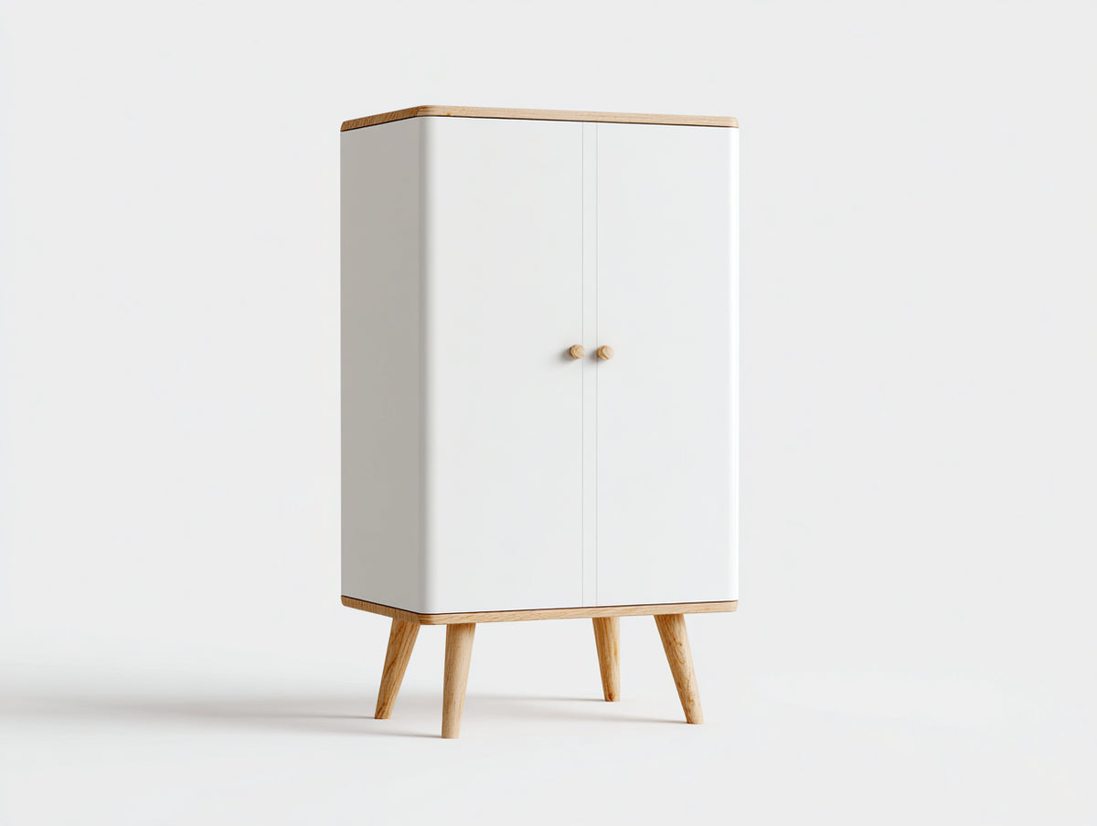 Meuble d'entrée - Bois - 90 x 40 x 110 cm - Blanc-Bois naturel - Style scandinave
