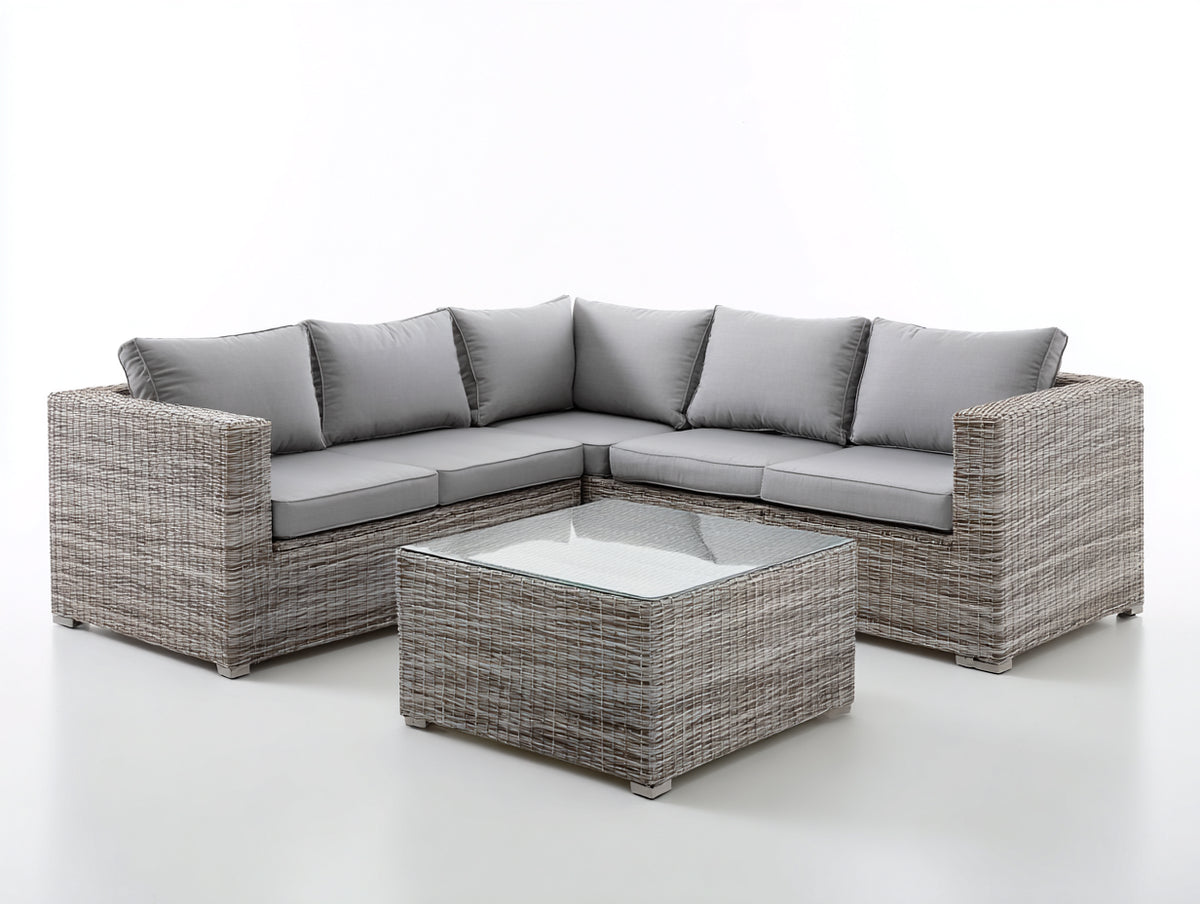 Canapé de jardin - Résine tressée-Tissu - 250 x 250 x 78 cm - Gris clair-Grège - Style contemporain