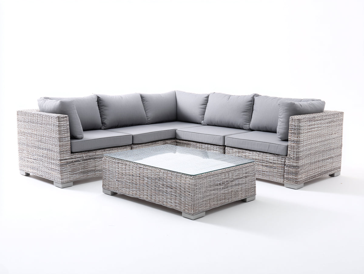 Canapé de jardin - Résine tressée-Tissu - 248 x 248 x 77 cm - Gris clair-Grège - Style contemporain