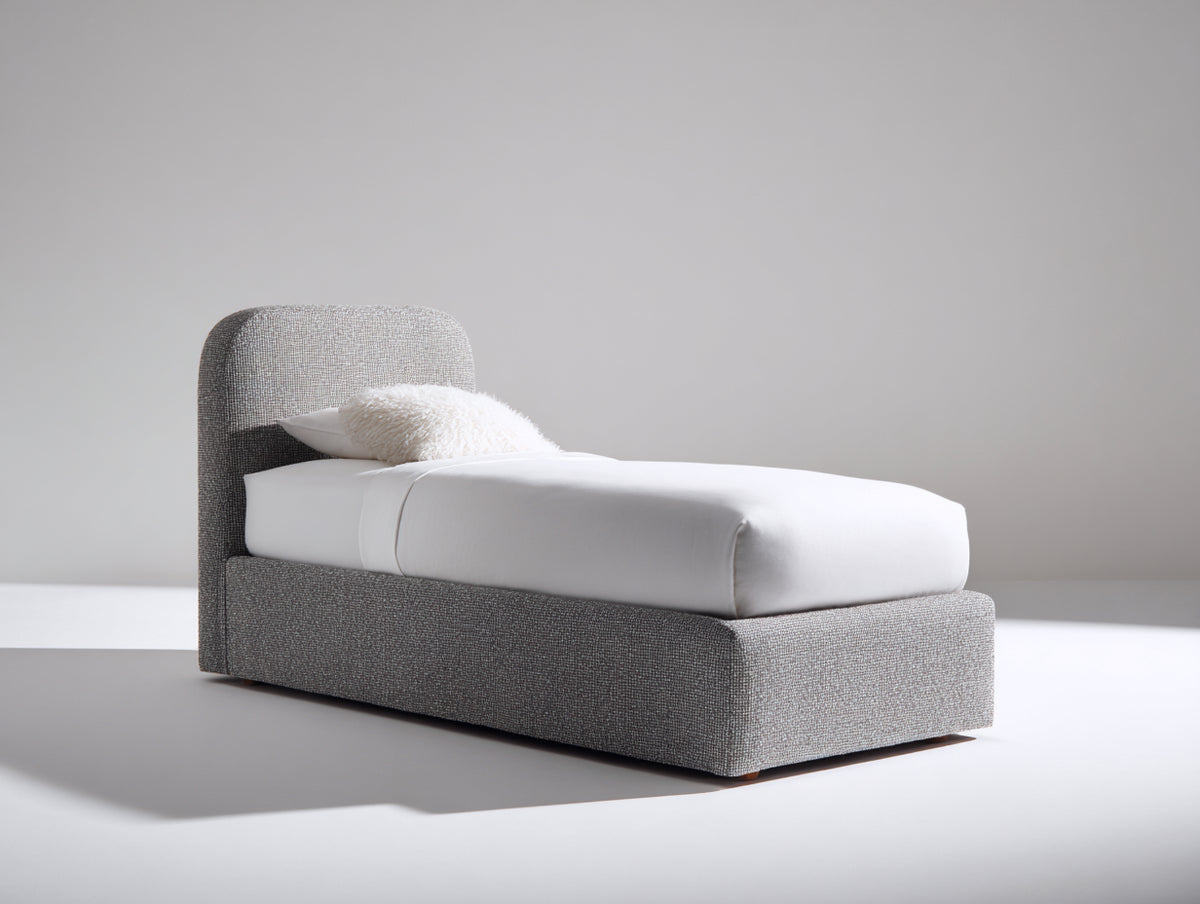 Lit simple - Tissu - 205 x 100 x 105 cm - Gris clair - Style contemporain arrondi