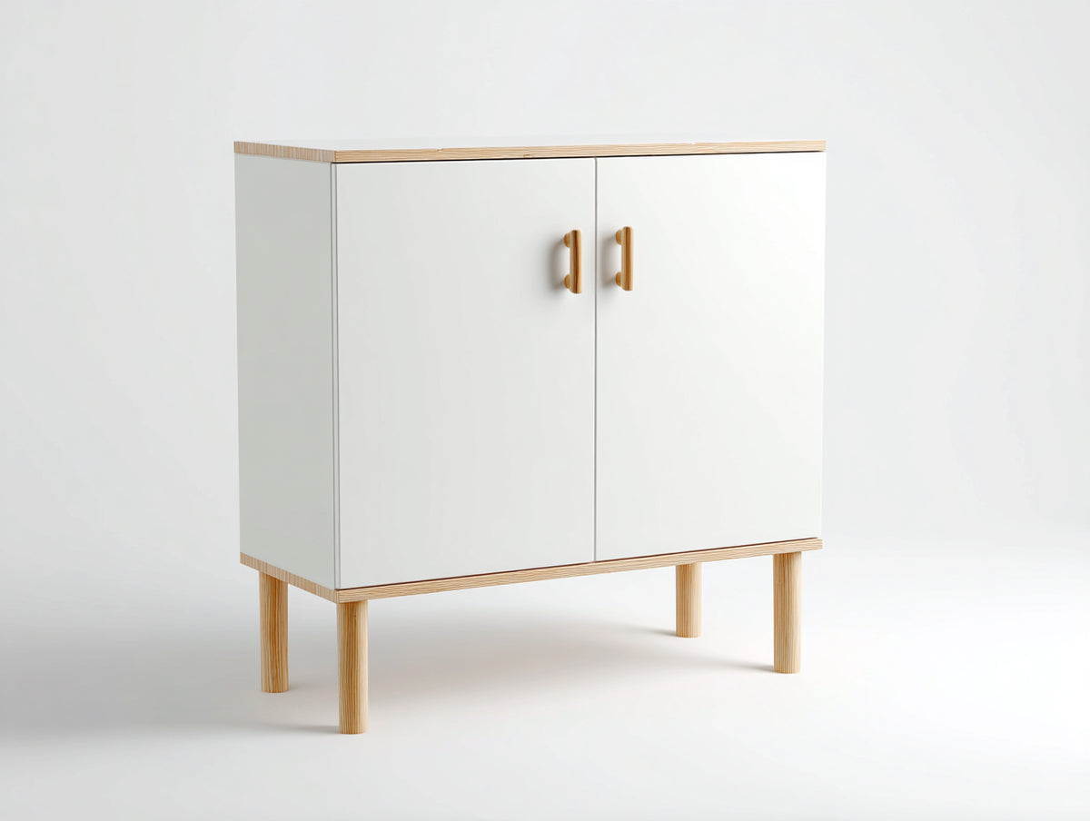 Meuble d'entrée - Bois - 120 x 40 x 90 cm - Blanc-Bois naturel - Style scandinave