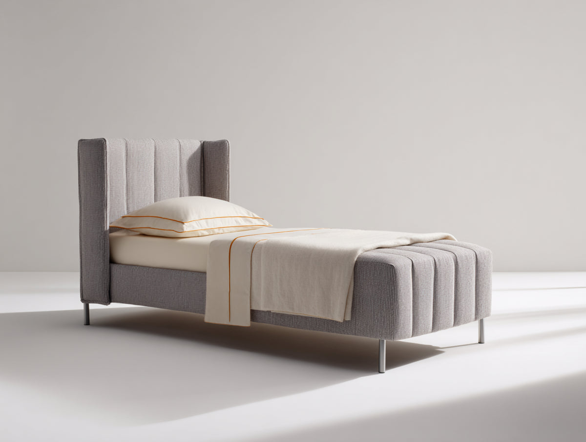Lit simple - Tissu-Métal - 210 x 105 x 120 cm - Gris clair - Style contemporain