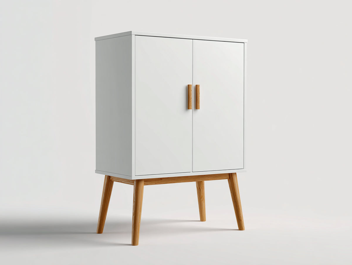 Meuble d'entrée - Bois - 100 x 40 x 110 cm - Blanc-Bois naturel - Style scandinave