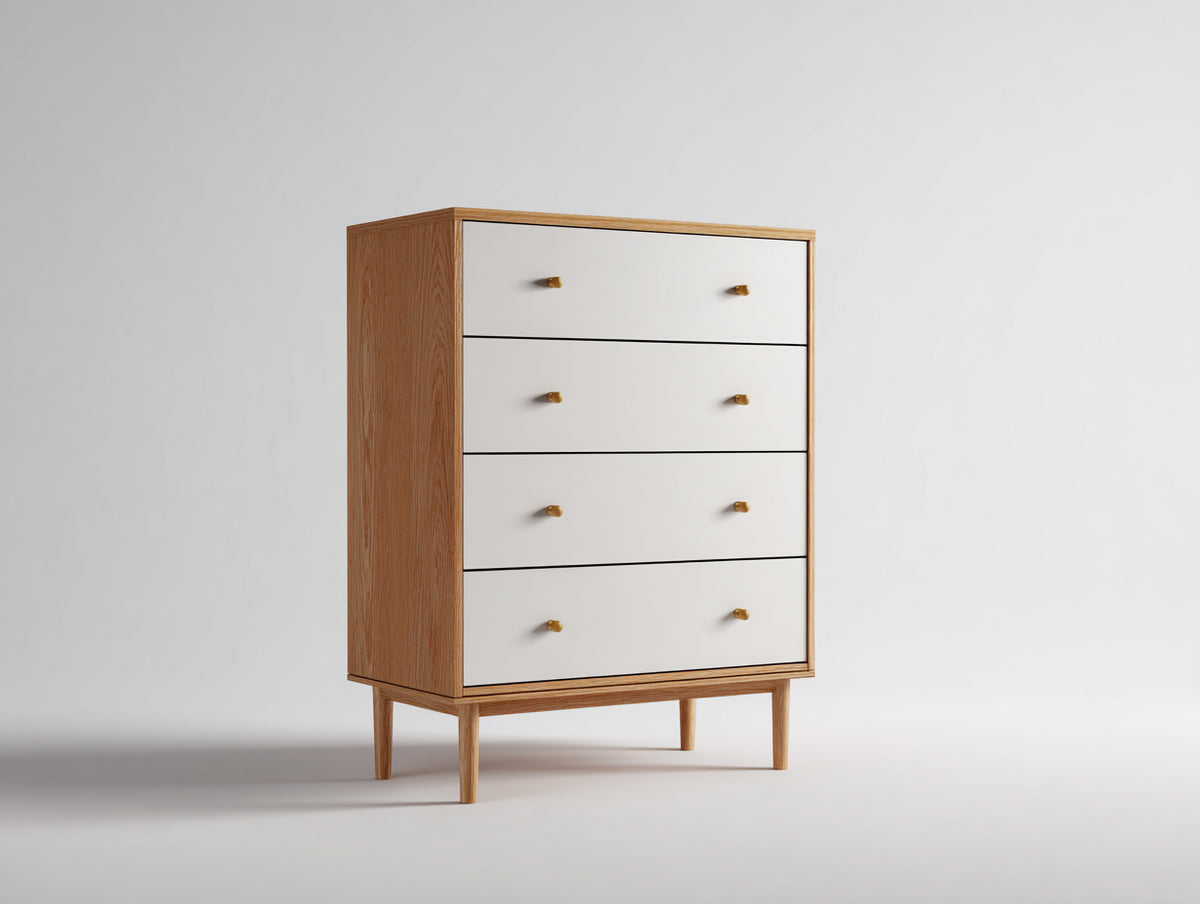 Commode - Panneaux de bois - 90 x 40 x 110 cm - Blanc-Bois naturel - Style scandinave