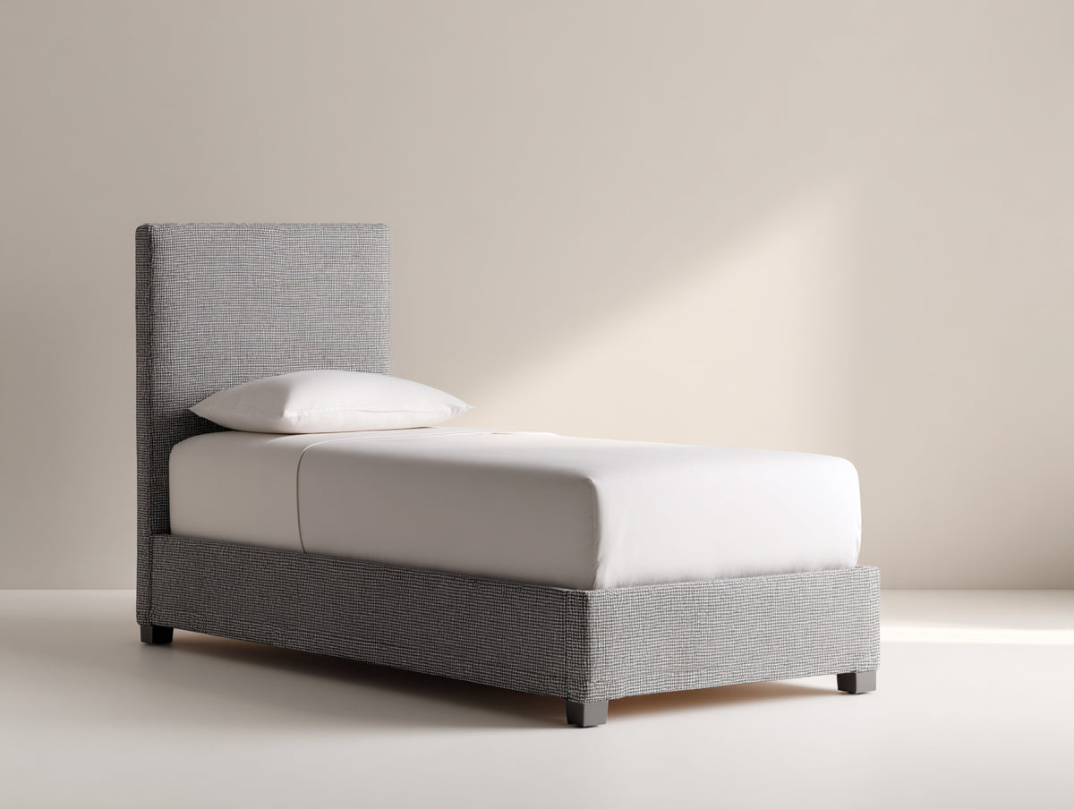Lit simple - Tissu - 205 x 100 x 115 cm - Gris clair - Style moderne