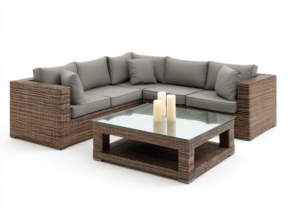 Canapé de jardin - Résine tressée-Tissu - 255 x 255 x 78 cm - Taupe-Brun naturel - Style contemporain